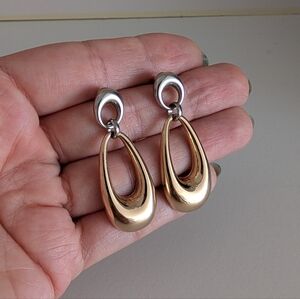 Two Toned Gold And Silver Pendant Earrings